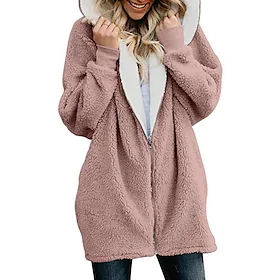 Dame Teddyfrakk Sherpa jakke Fleece-jakke Lang Frakk Svart Rosa Militærgrønn Beige Aktiv Gate Høst Glidelås Kinesisk Krave Løstsittende S M L XL XXL XXXL / Dag