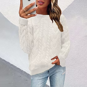 Dame Jumper Kabel Tykk Strikke Strikket Helfarge Crew-hals Grunnleggende Stilfull utendørs Hjem Vinter Høst Vin Oransje S M L / Langermet / Helg / Genser / Fri