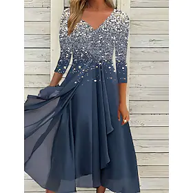 kvinners swingkjole midikjole svart blå lilla 3/4-lengde erme fargeblokktrykk vinter høst høst v-hals moden 2023 s m l xl xxl 3xl 4xl 5xl