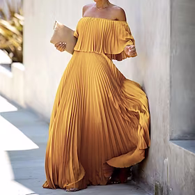 kvinners fritidskjole svingkjole minikjole gul fuchsia kongeblå kortermet ren farge plissert vår sommer off shoulder moderne slim 2023 s m l xl