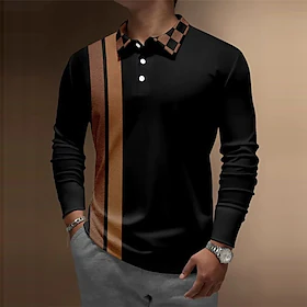 Herre POLO T-skjorte Golf skjorte Stripet Grafiske trykk Aftæpning Gul utendørs Gate Langermet Knapp ned Trykt mønster Klær Mote Gatemote Designer Myk