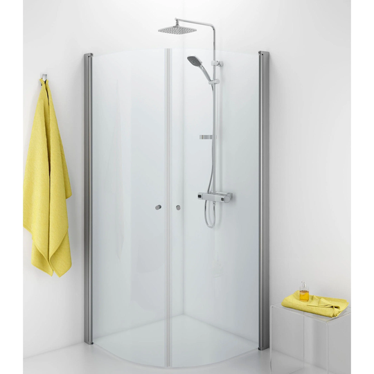 Porsgrund Showerama 10-4 Buet Dusjhjørne Matt Aluminium / 90x90cm Klart Glass