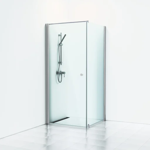 Svedbergs Skoga dusjhjørne 80 x 73 cm, dør og fast vegg, klart glas/blank alu
