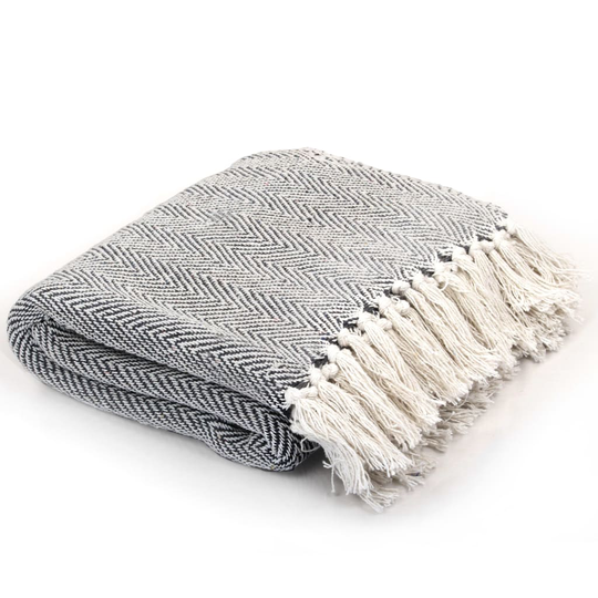 vidaXL plaid bomuld sildebensmønstret 125 x 150 cm marineblå